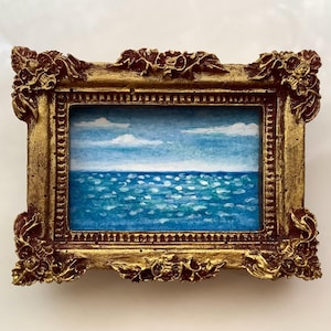 Tiny Art Gift, miniature art collector, tiny art gallery framed artwork, Oil Painting of the Ocean, Seascape, Nautical, ocean themed gift