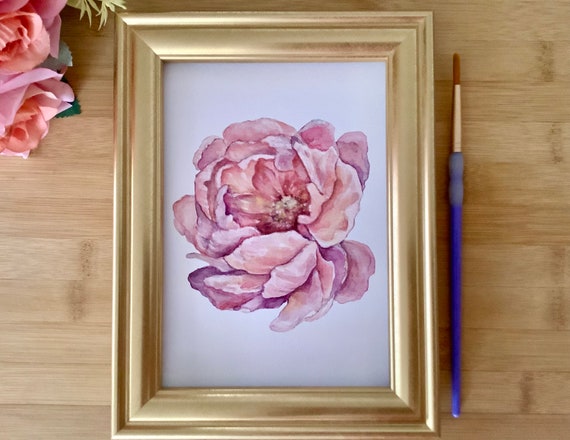 ボタンの花(水彩画 .額縁付き) ボタンの花(水彩画 .額縁付き) 水彩牡丹の花のプリント：署名入り