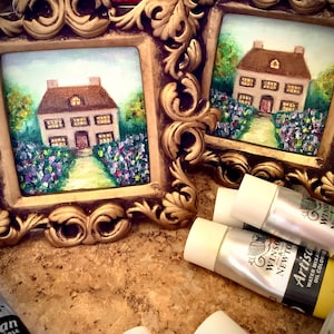Victorian Home Oil Painting: Miniature Framed Countryside Art