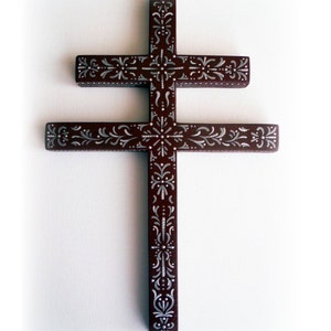 Cross of Lorraine, Crusader's Cross, Slovak, French, German, Italian, Double-Barred Cross Hand Cut & Painted, For Church or Home Signed