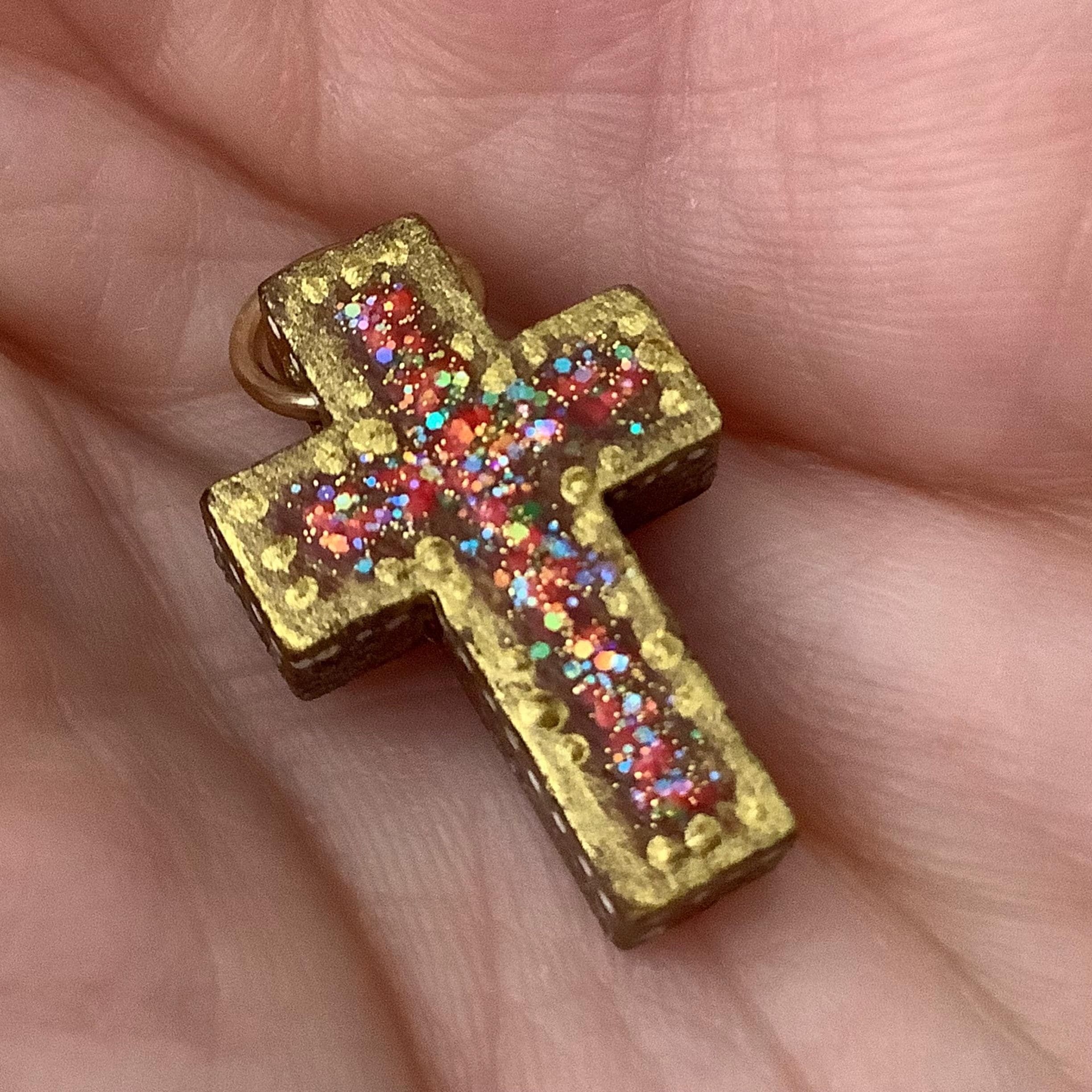 Teeny tiny handpainted wooden cross for dollhouse: signed by artist