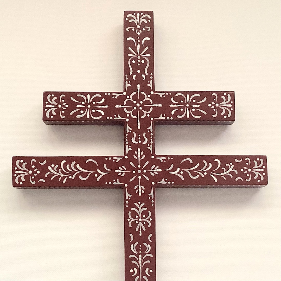 Hand-painted Cross of Lorraine: Crusader's Double-barred Cross