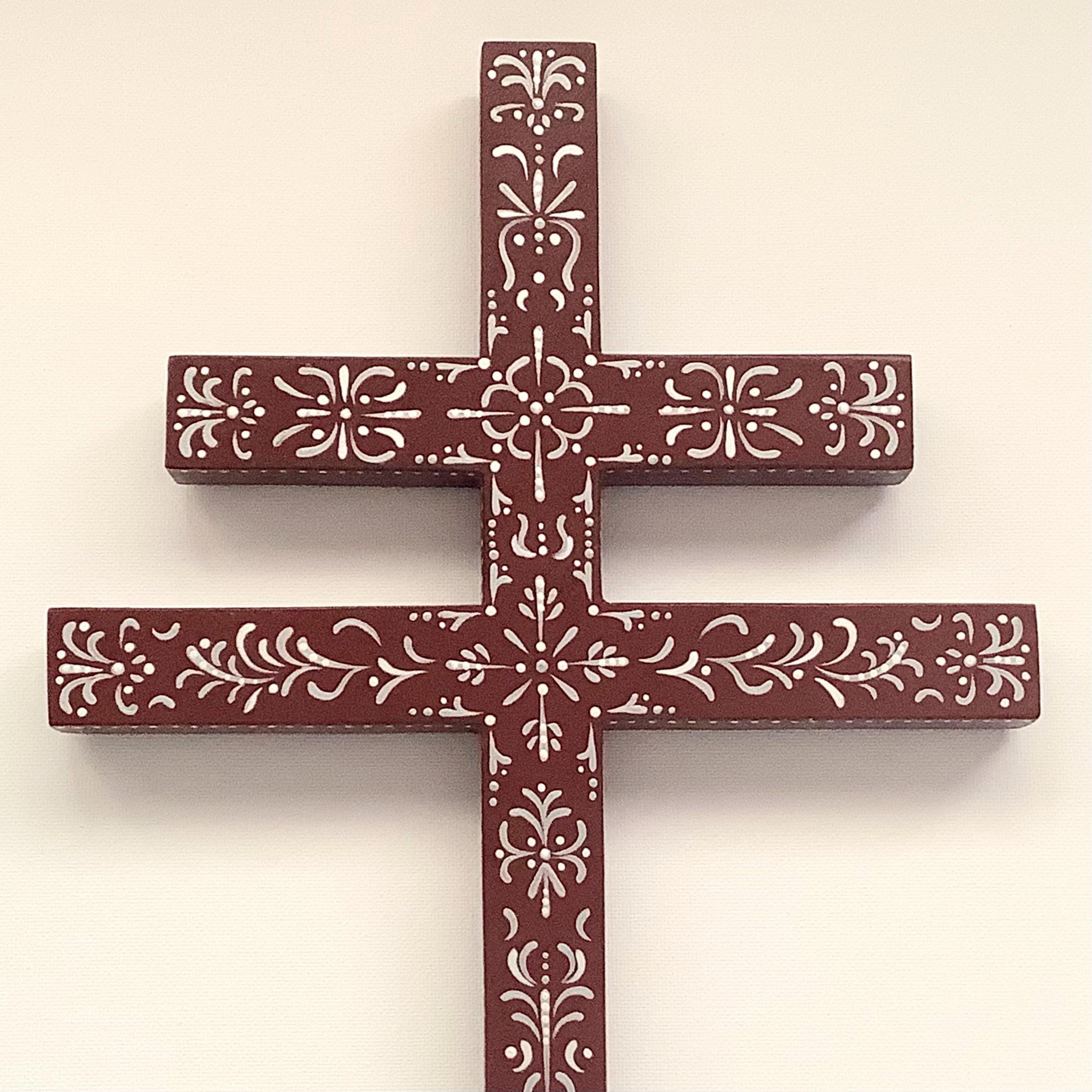 Hand-painted Cross of Lorraine: Crusader's Double-barred Cross