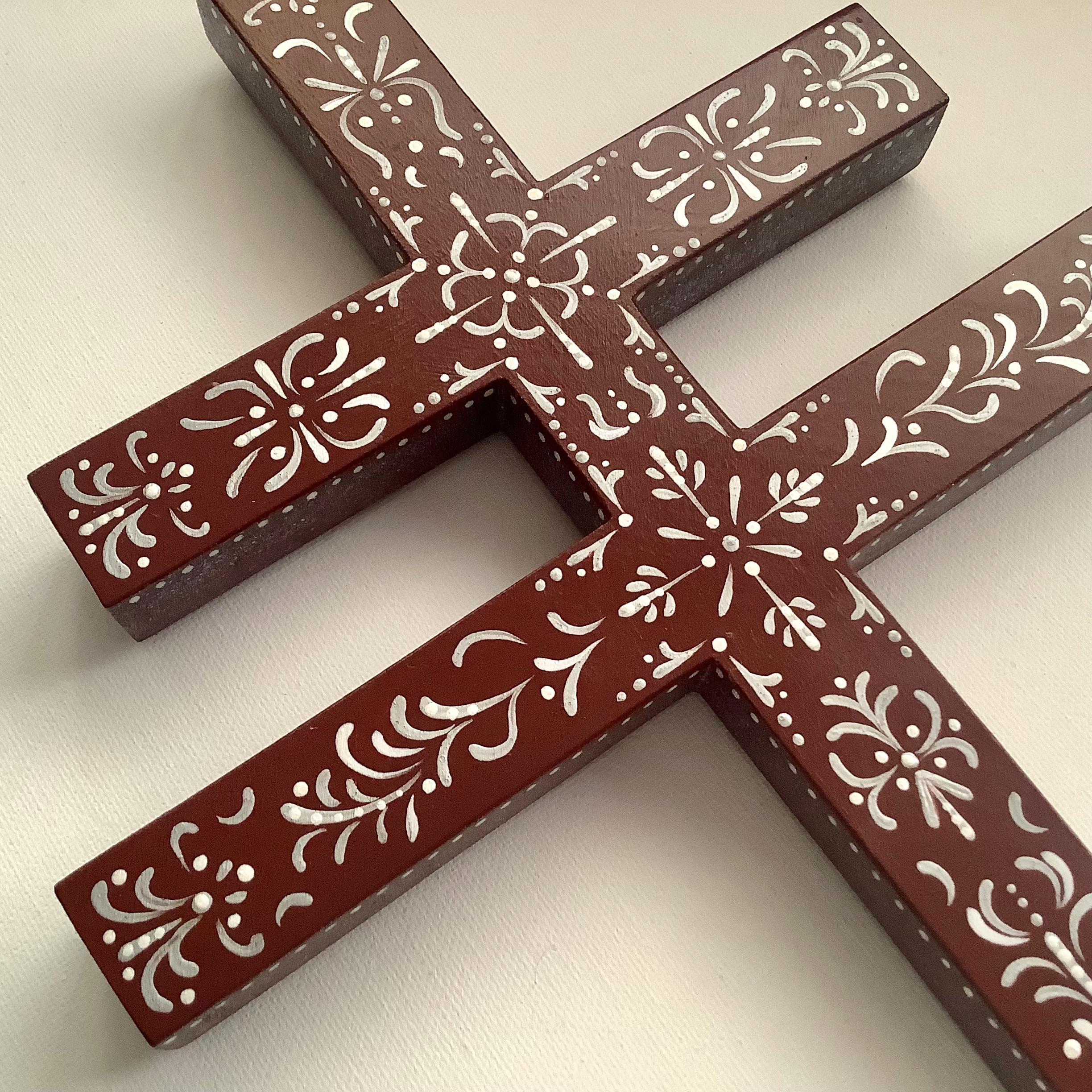 Hand-painted Cross of Lorraine: Crusader's Double-barred Cross