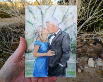 Hand painted watercolor portrait, Couple portrait, 5x7 inch watercolor painting, original art, custom portrait from photo, wedding, original