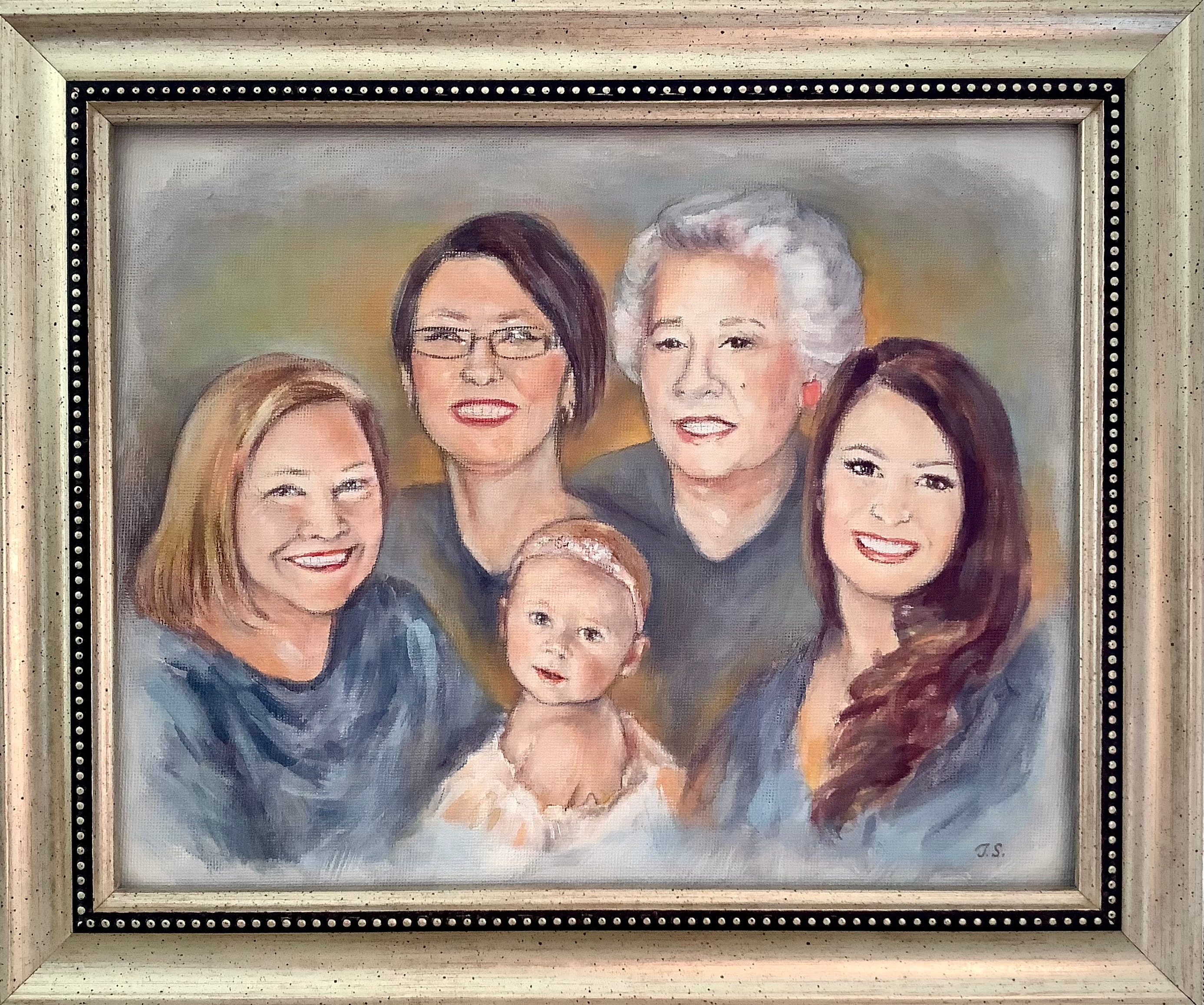 3 Person 8x10 inch Hand-Painted Portrait from Photograph for Christmas Delivery