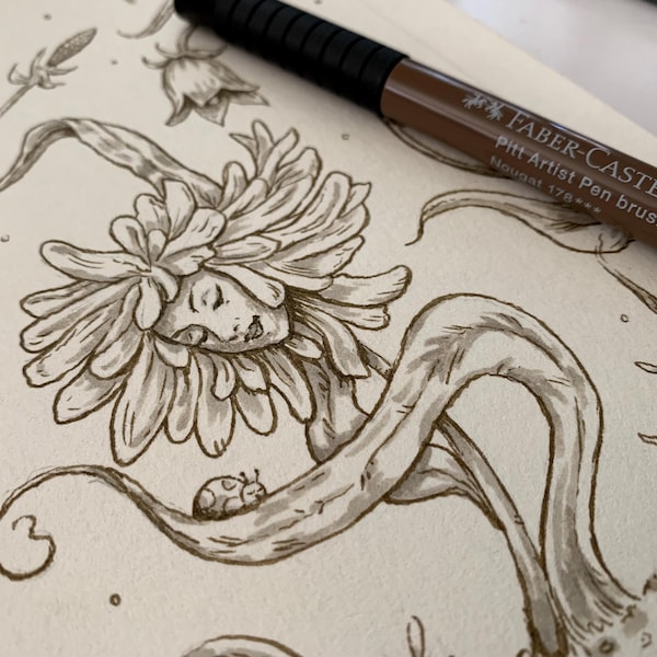 Hand-Painted Watercolor Book Illustration: Victorian Style Original Art