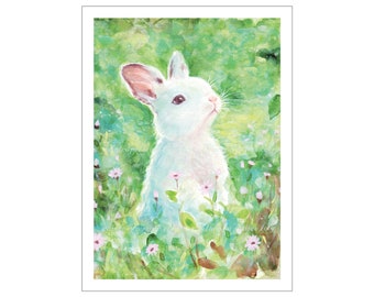 Watercolor rabbit - Baby shower gift - Nursery art- Nursery prints - 4x6 or 5x7 inch  Woodland animals - Watercolor - Easter Bunny -Baby Art