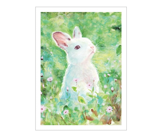 Watercolor Bunny Print: Spring Nursery Art (4x6 or 5x7 inch)