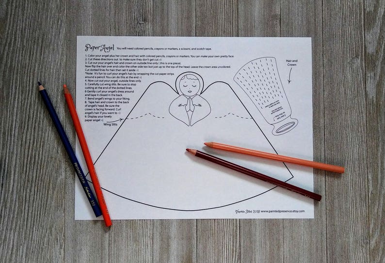 Paper Angel Printable Coloring Craft for Children PDF Part | Etsy