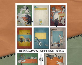 ATC de chatons de Denslow, Image Vintage imprimable, téléchargement immédiat, Illustration de livre pour enfants, heure du conte, Oz, comptines, contes de fées