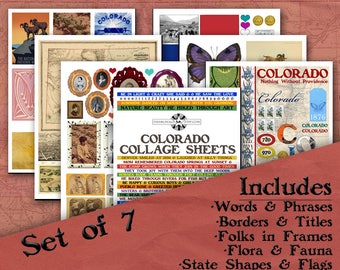 Colorado Digital Collage Sheets, Vintage Image Printable, ATC, Instant Download, Americana