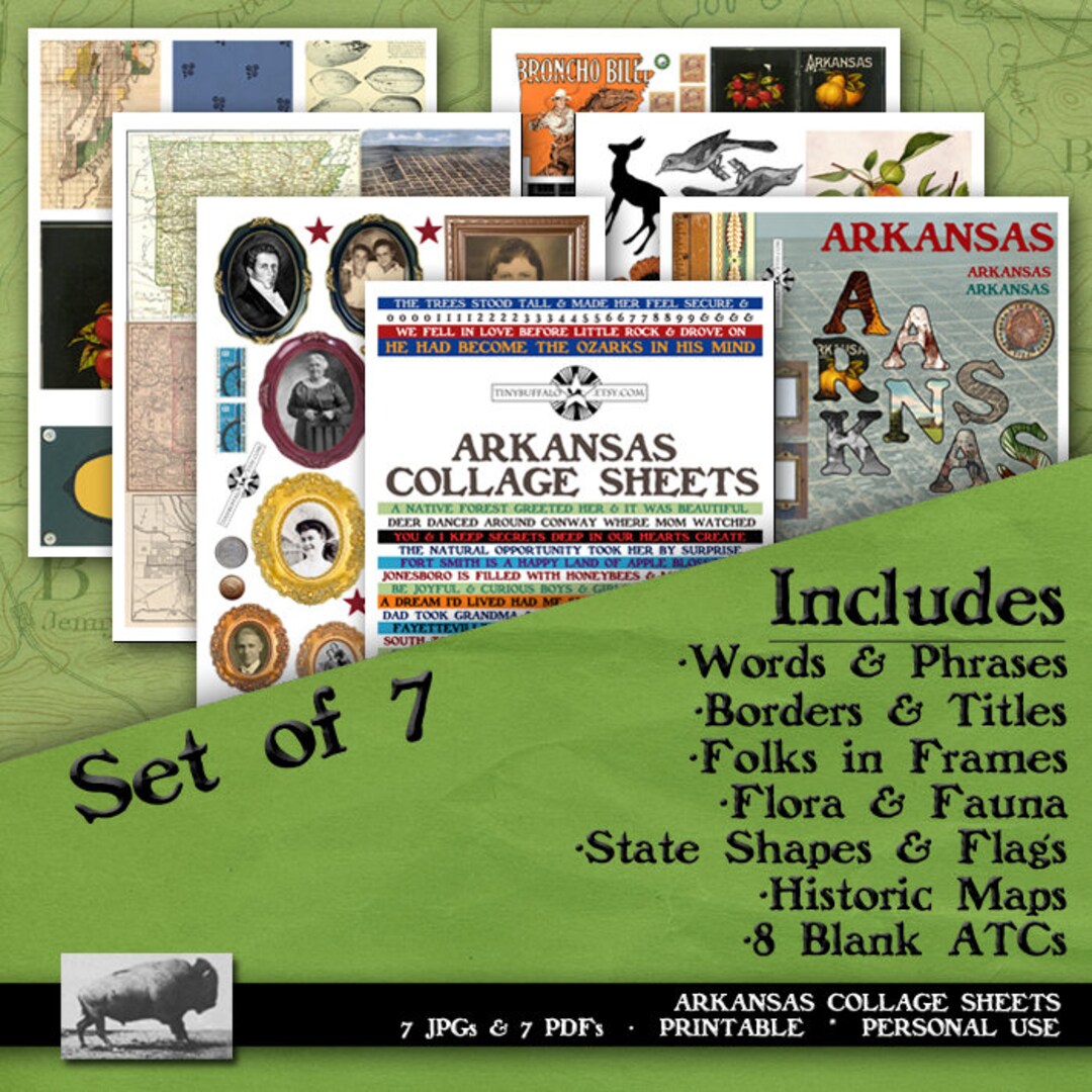 Arkansas Digital Collage Sheets Vintage Image Printable ATC - Etsy