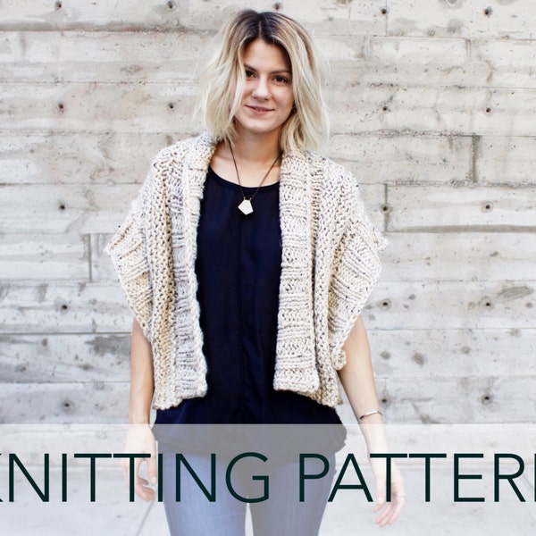 Knitting Pattern // Ribbed Chunky Cardigan Shrug Boho Topper // Mont Blanc Cardigan Pattern PDF