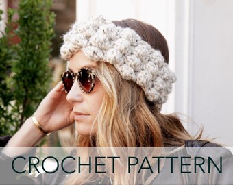 Crochet Pattern // Bobble Bubble Popcorn Puff Headband Chunky Ear Warmer // Bobble Crown Headband Pattern PDF