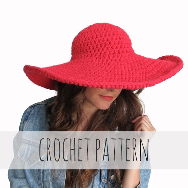 Crochet Pattern // Crochet Floppy Hat Sun Wide Brim Derby Summer Beach Hat // Lola Sun Hat Pattern PDF
