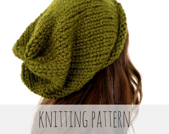 Knitting Pattern // Chunky Soft Knit Slouchy Beanie Hat // Hipster Hat Pattern PDF