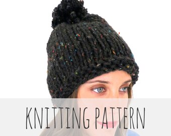 Knitting Pattern // Chunky Soft Knit Pom Pom Hat // Schoolboy Hat Pattern PDF