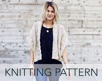 Knitting Pattern // Ribbed Chunky Cardigan Shrug Boho Topper // Mont Blanc Cardigan Pattern PDF