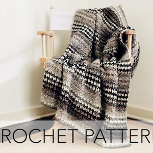 Crochet Pattern // Houndstooth Striped Woodsy Afghan Blanket // Houndstooth Cabin Throw Pattern PDF
