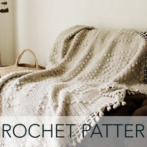 Crochet Pattern // Diamond Geometric Pompom Bobble Bedspread Blanket Throw Afghan // Domino Coverlet Pattern PDF