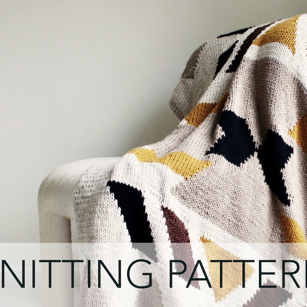 Knitting Pattern // Geometric Turkish Persian Southwest Tribal Afghan Throw // Kilim Blanket Pattern PDF