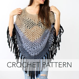 Crochet Pattern // Summer Lightweight Fringe Poncho Color Blocked // Ombre Canyon Poncho Pattern PDF