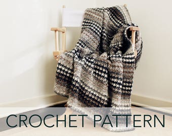 Crochet Pattern // Houndstooth Striped Woodsy Afghan Blanket // Houndstooth Cabin Throw Pattern PDF