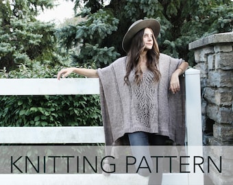 Knitting Pattern // Lace Eyelet Cutout Tassel Poncho V Neck - Main Image
