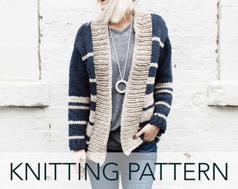 Knitting Pattern // Striped Boyfriend Cardigan Collegiate Classic Sweater // Oxford Boyfriend Cardigan Pattern PDF