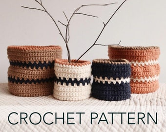 Crochet Pattern // Basket Vessel Catch All Striped Sack Plant Holder Pot // Copenhagen Baskets Pattern PDF