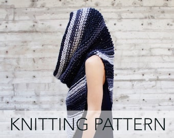 Knitting Pattern // Hooded Poncho Scarf Cowl Chunky Knit // Armor Scarf Pattern PDF