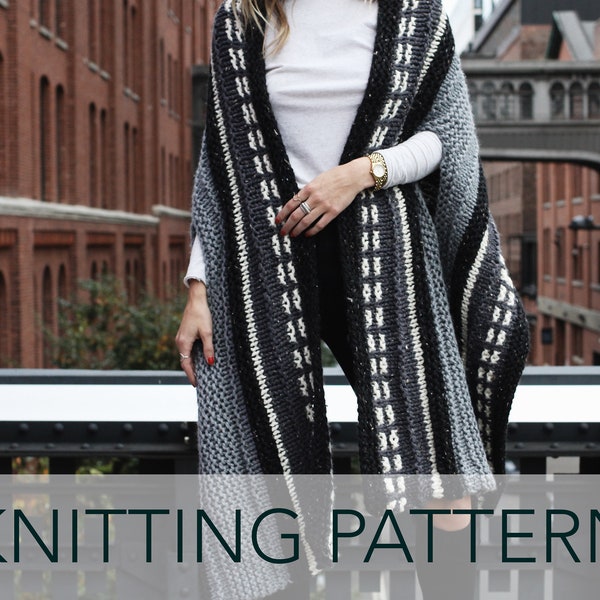Knitting Pattern // Striped Wrap Armhole Scarf Cape Shawl Poncho Cardigan // Alphabet City Cape Scarf Pattern PDF