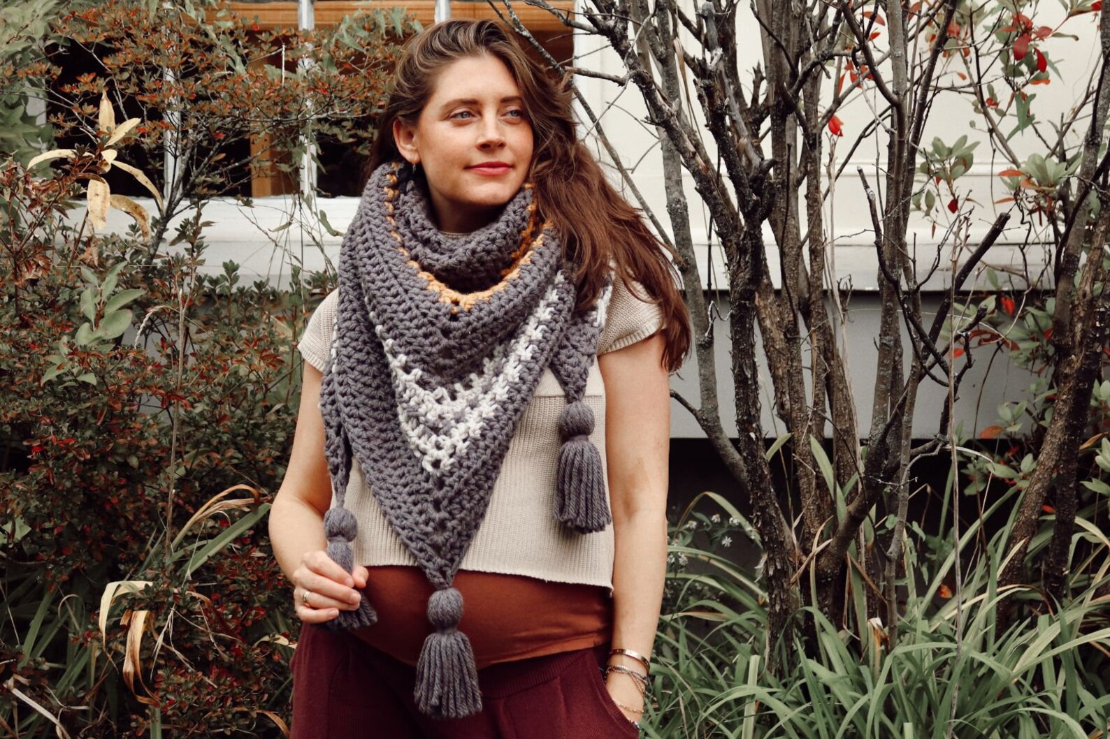 Crochet Pattern // Textured Top Down Triangle Shawl Wrap Scarf Tassels ...