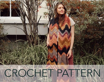 Crochet Pattern // Multi-color Zigzag Chevron Ripple Missoni Long Super Scarf // Olivebridge Zigzag Scarf Pattern PDF