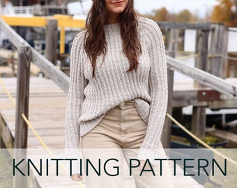 Knitting Pattern // Mock Cable Knit Fisherman Ribbed Top Down Raglan Sweater Pullover Jumper Crewneck  // Cornwall Cabled Raglan Pattern PDF