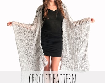 Crochet Pattern // Loose Knit Crochet Poncho Beach Cover Up Wrap Cape Cardigan Ruana Boho // Playa Ruana Pattern PDF