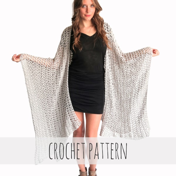 Crochet Pattern // Loose Knit Crochet Poncho Beach Cover Up Wrap Cape Cardigan Ruana Boho // Playa Ruana Pattern PDF