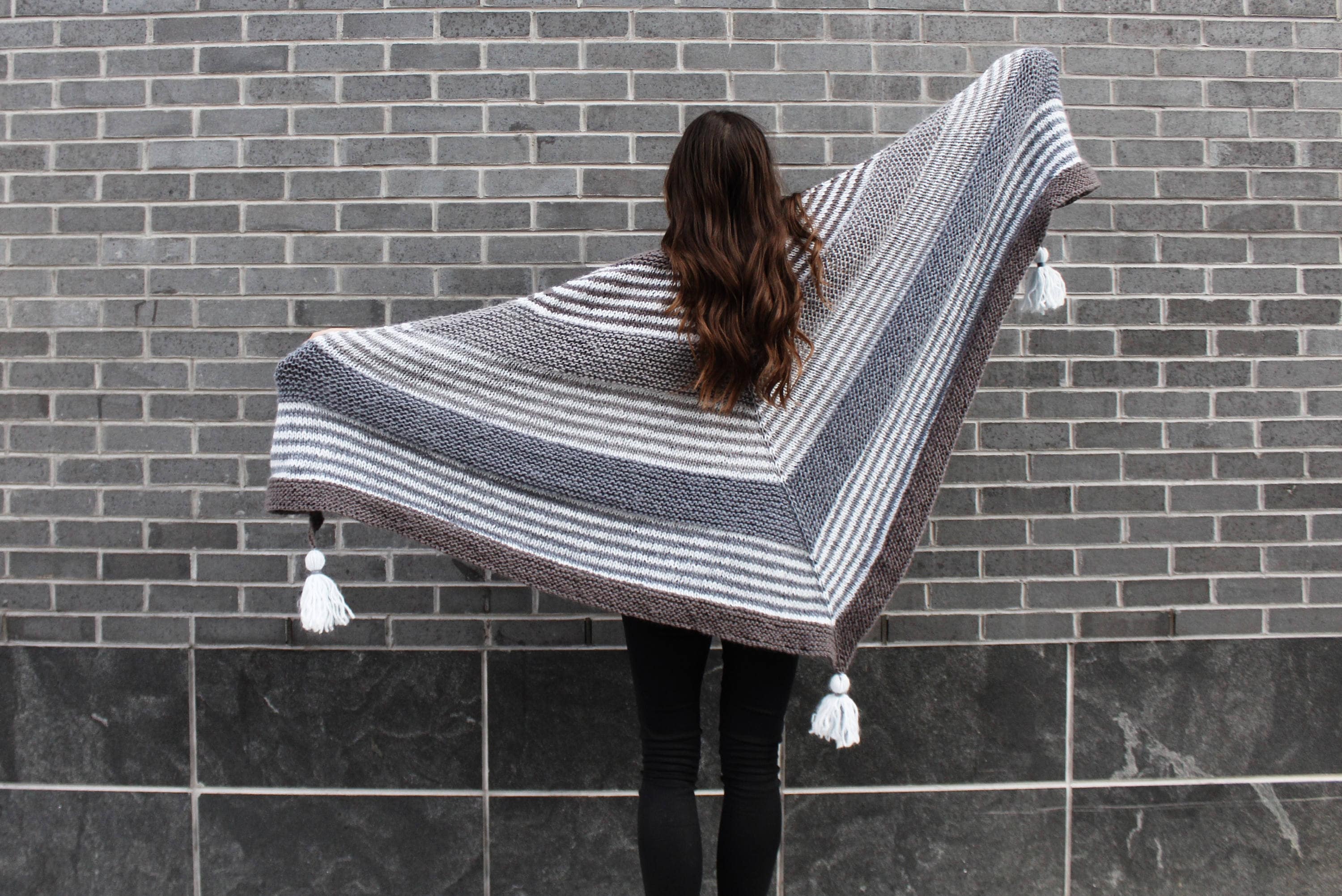 Knitting Pattern // Triangle Shawl Wrap Top Down Striped Tassels ...
