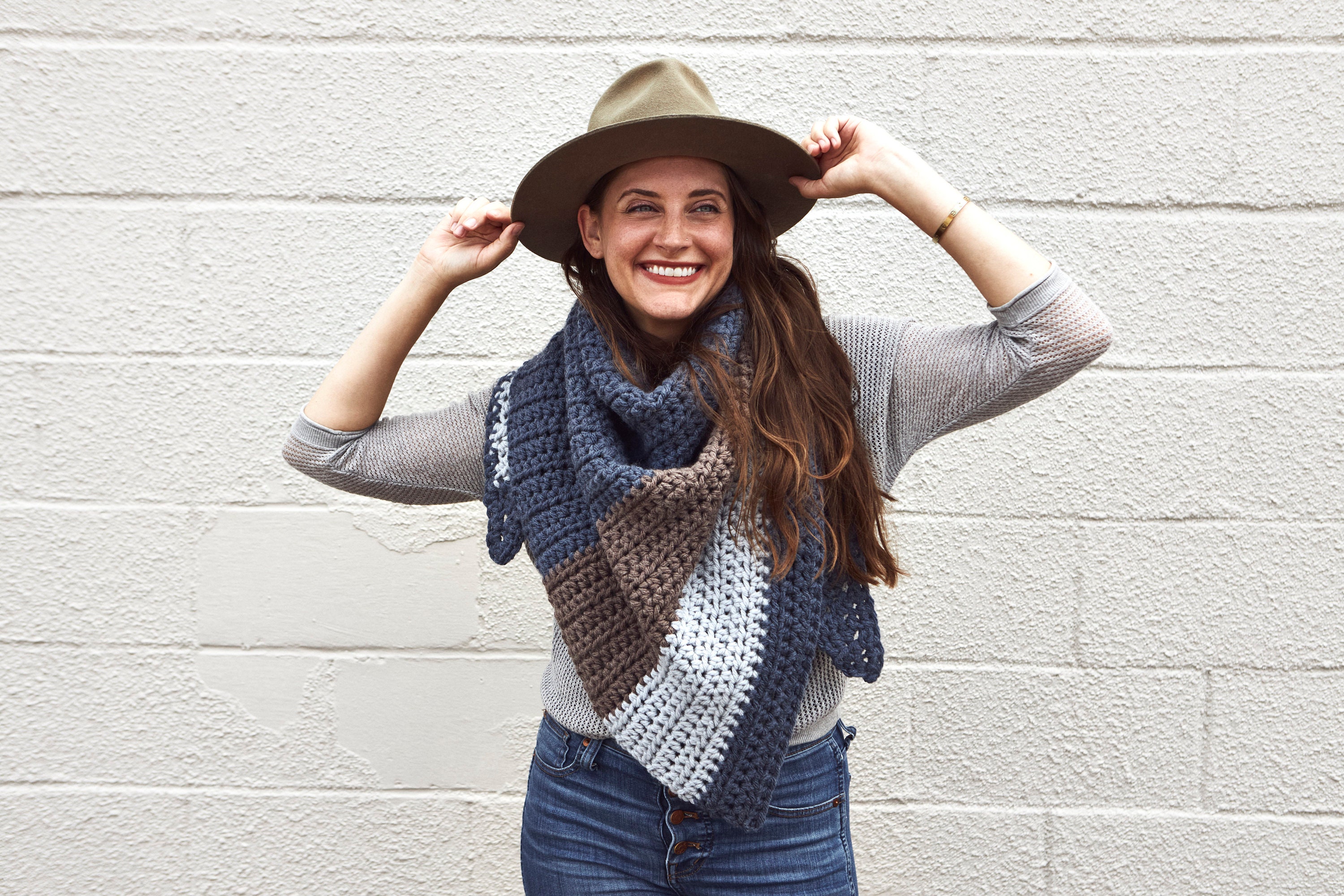 Crochet Pattern // Chunky Striped Triangle Scarf Wrap Shawl Beginner ...