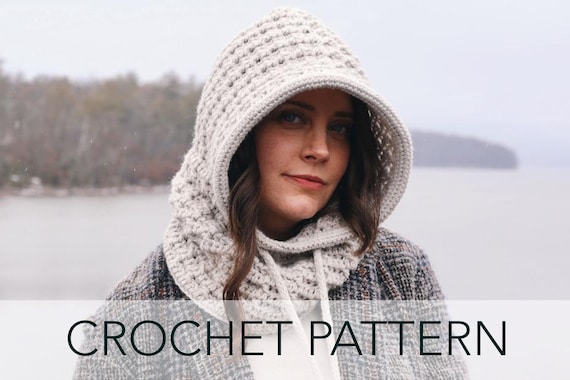 Crochet Pattern // Balaclava Drawstring Hooded Cowl Crochet Cable 