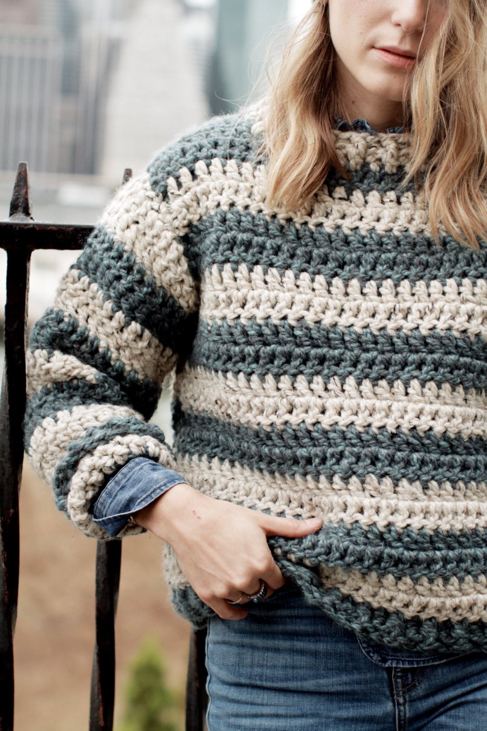 Crochet Pattern Chunky Striped Crewneck Classic Sweater Portsmouth Striped Sweater Pattern PDF Etsy Norway