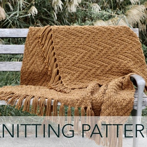 Knitting Pattern // Chevron Fringe Afghan Fall Blanket Beginner Textured // Harvest Throw Pattern PDF