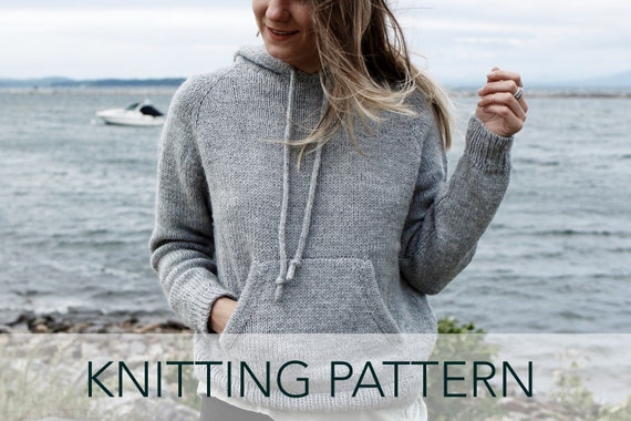 Knitting Pattern // Knit Hooded Sweatshirt Front Kangaroo Pocket