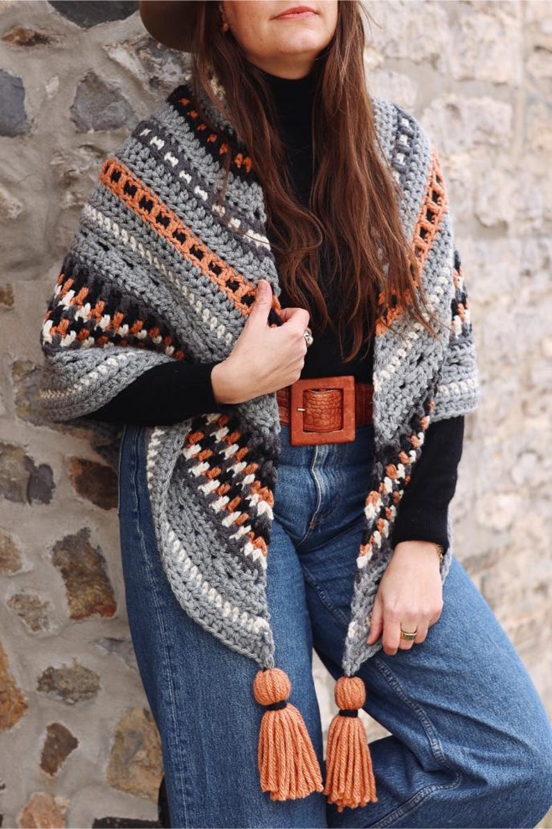 Crochet Pattern Download Book Lovers Themed Genres Make-along Colorful Textured Top Down Mosaic Shawl Tassels 