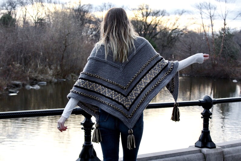 Knitting Pattern // Triangle Wrap Tassels Top Down Shawl Scarf Mosaic Latvian Braid // Hearthstone Wrap Pattern PDF image 5