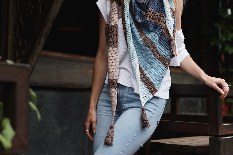 Crochet Pattern // Triangle Striped Lace Eyelet Ombre Shawl Scarf ...