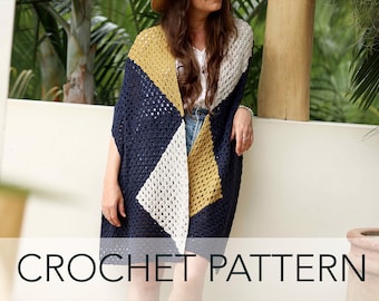 Crochet Pattern // Granny Square Blanket Scarf Triangle Color Blocked Scarf Shawl // Geometry Wrap Pattern PDF