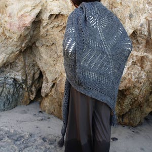 Knitting Pattern // Lace Eyelet Triangle Wrap Shawl Scarf Tassels // Cambria Wrap Pattern PDF image 3