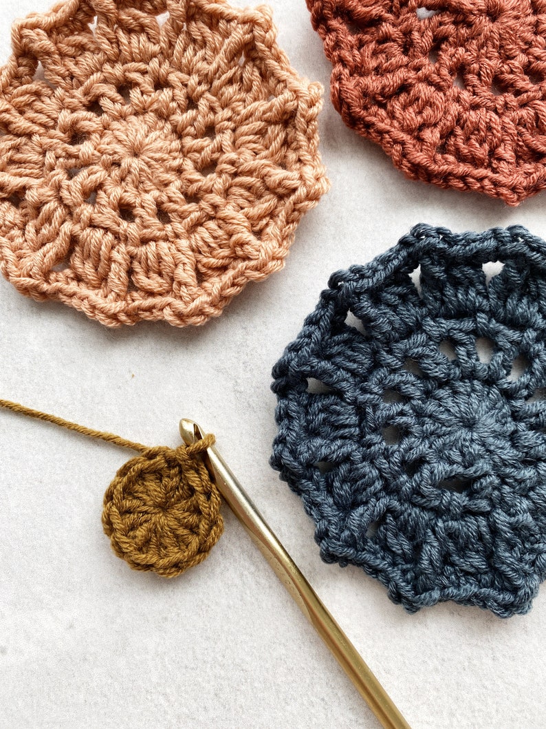 Crochet Pattern // Mandala Boho Round Crochet Coasters Party Favors Housewarming Gift // Sunburst Coasters Pattern PDF image 10